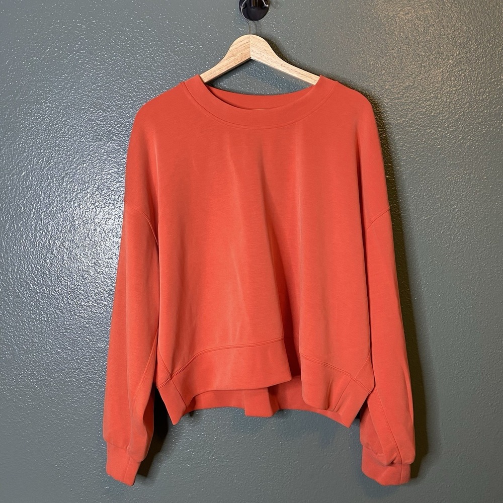 Lululemon Sweatshirt Women Size 12 Steady State Super Loft Crew Neon Orange
